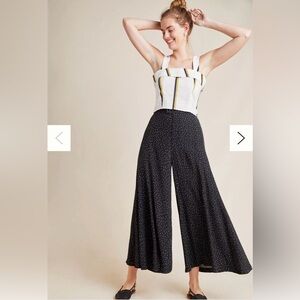 Anthropologie Black and White Polka Dot Wide-Leg Pants
